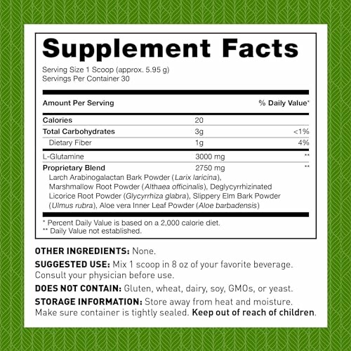 Supplement facts label with ingredient details and serving suggestions.