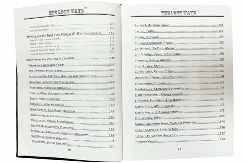 Book pages showing contents of 'The Lost Ways Hardcover'.